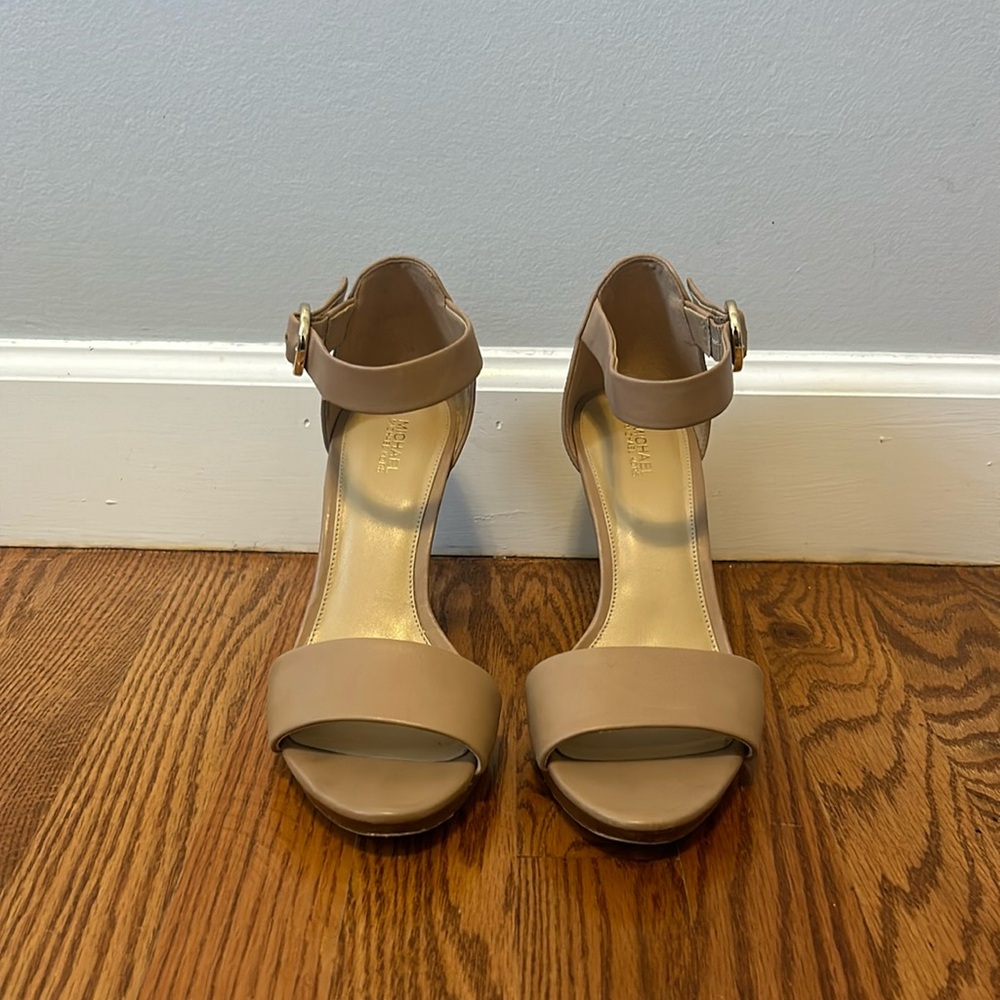 Michael Kors tan leather wedge sandals